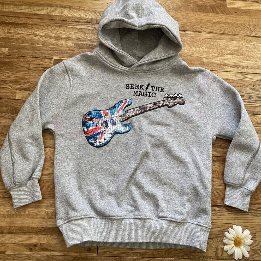 Zara Kids Gray Long Sleeve Sweatshirt & Sequined Guitar. "Seek The Magic" Size 8